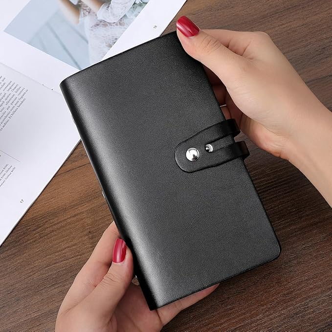 RFID Credit Card Holder, Leather Business Card Organizer with 96 Card Slots, Credit Card Protector for Managing Your Different Cards and Important Documents to Prevent Loss or Damage (Black)
