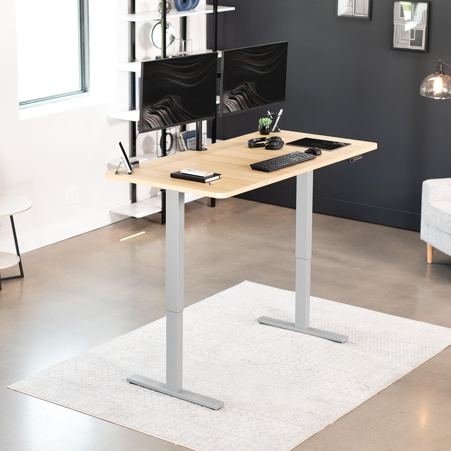 VIVO Electric 60 x 30 in Standing Desk, Memory Height Adjustment, 1B Series, Light Wood Top Gray Frame, DESK-KIT-1G6C-30