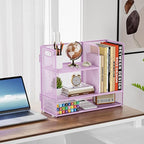 Marbrasse 3-Tier Desk Shelf Organizer with Handle, Desktop Bookshelf File Holder, Mesh Display Shelf Organizer Storage Rack for Office, Home, Supplies, Kitchen (Purple)