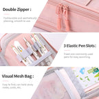 CICIMELON Large Pencil Case Big Storage Pen Pouch Bag with Compartment for School Supplies Office College Teen Boys Girls Adults, Upgraded Pink