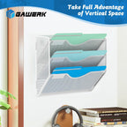 3 Tier Hanging Wall File Organizer, Mesh Mail Paper Orgnization Hanging File Folder Holder for Home Office, White