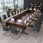 Folding Conference Table, Modern Large Conference Room Tables with Flip-Top Design, Foldable Conference Table Meeting Table with Wheels, Mobile Seminar Training Tables for Office Classroom (8, Walnut)