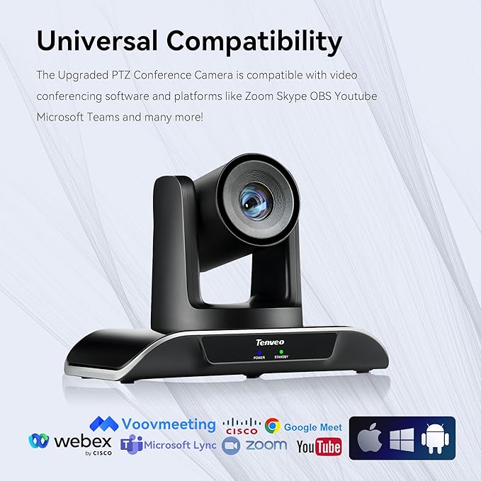 Tenveo PTZ Conference Room Camera 10X Optical Zoom USB3.0/HDMI/RS232 Wide Angle FHD 1080P 60FPS for Video Conferencing Business Meeting Live Streaming Church Services Worship Zoom Teams OBS