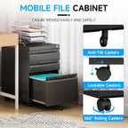 3 Drawer File Cabinet on Wheels, Mobile File Cabinet with Lock for Letter/Legal/A4 File, Metal Rolling File Cabinets for Home Office (Black)