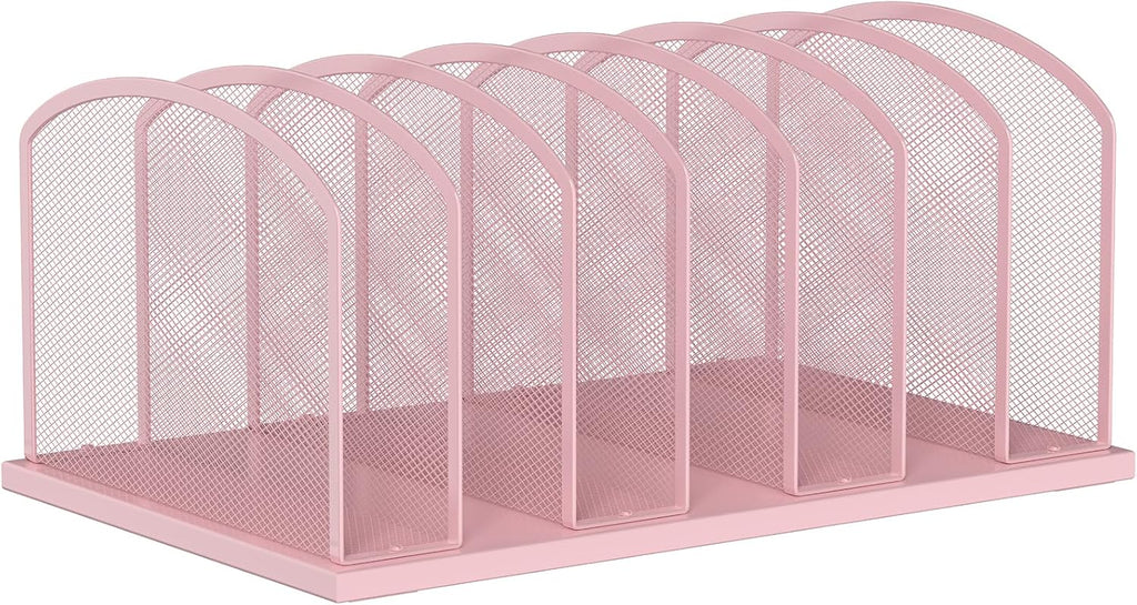 Desk File Organizer Vertical 7 Sections Mesh File Sorter Paper Storage Organizer for Desk, Office Organization File Holder Rack,Pink