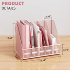 Marbrasse File Organizer for Desk,Desk File Organizer with 5 Vertical Compartments Mesh Magazine File Holder for Office School