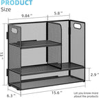 Marbrasse 2-Tier Desk Shelf Organizer with Handle, Desktop Bookshelf File Holder, Mesh Display Shelf Organizer Storage Rack for Office, Home, Supplies, Kitchen (Black)