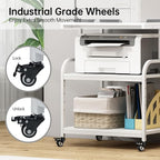 White Printer Stand, 23.6 x18.9 x 30 Inches Big Size Printer Table with Adjustable Shelf, 3 Tier Rolling Printer Cart with Wheels for Home Office Storage and Organization
