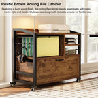 HSH Mobile Lateral File Cabinet with Drawer, Rolling Filing Cabinet with Storage Shelves & Hanging File Folders, Wooden Metal Printer Stand Fits A4 Letter Legal Size for Home Office, Rustic Brown,33In