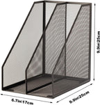 2 Set Magazine Holder Metal Wire, 2 Compartments Mesh File Holder for Desk, Office Desk Accessories Decorative File Box, Black