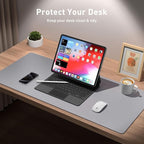 Aothia Leather Desk Pad Protector, Mouse Pad, Office Desk Mat, Non-Slip PU Leather Desk Blotter, Laptop Desk Pad, Waterproof Desk Writing Pad for Office and Home (23.6" x 13.7", Light Grey)