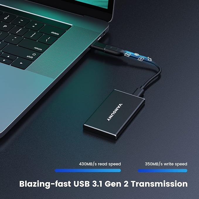 Vansuny 250GB Portable External SSD, USB 3.1 Gen2 430MB/s High-Speed Data Transfer, Metal USB C Mini Portable External Solid State Drive for PC, Laptop, Phones and More