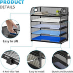 Marbrasse Desk Organizer - 5 Tier Paper Letter Tray, Mesh File Organizer with Handle for Office, School and Home