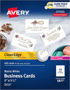 Avery Clean Edge Printable Business Cards with Sure Feed Technology, 2" x 3.5", White, 400 Blank Cards for Laser Printers (5877)