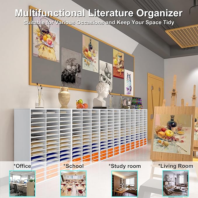 Mail Sorter Wood Literature Organizer, Student Mailbox for Classroom, Desktop Bill Paper Organizer for Office Home School, 48 Compartments, Black