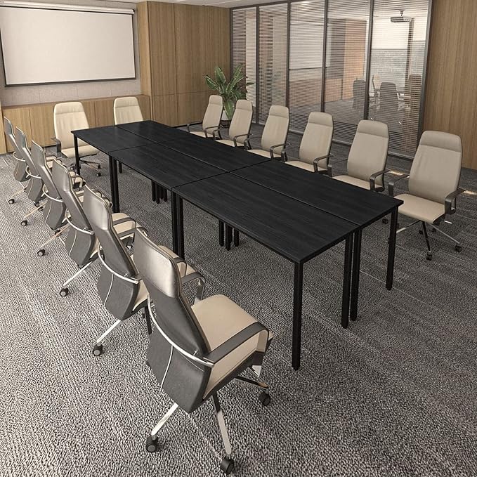Bonzy Home Conference Tables 12ft Office Computer Desk for Meeting Room Study Writing Printer Table Save Space Design for 14 People Rustic Vintage Black 6PCS 141.6"x47.2"x29.5",Black