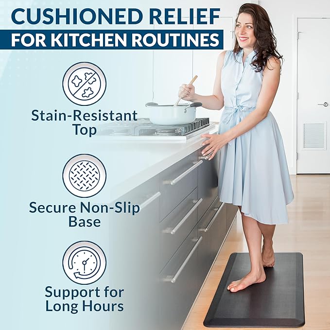 ComfiLife Anti Fatigue Floor Mat – 3/4 Inch Thick Kitchen Mats for Floor, Standing Desk Mat, Kitchen Rug – Comfort at Home, Office – Durable – Stain Resistant – Non-Slip Bottom (20" x 32", Black)