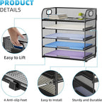 Marbrasse 5 Tier Paper Organizer Letter Tray, Mesh Desk File Organizer with Handle, Paper Sorter Desk Organizer for Home Office Supplies(Black)