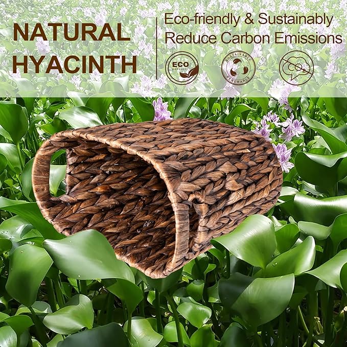 FairyHaus Wicker Waste Basket with Handle, Hand-Woven Water Hyacinth Trash Can for Bathroom Bedroom, Brown Wicker Storage 13 x 7.5 x12.2