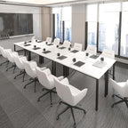 Bonzy Home Conference Tables 12ft Office Computer Desk for Meeting Room Study Writing Printer Table Save Space Design for 14 People 6PCS 141.6"x47.2"x29.5", White