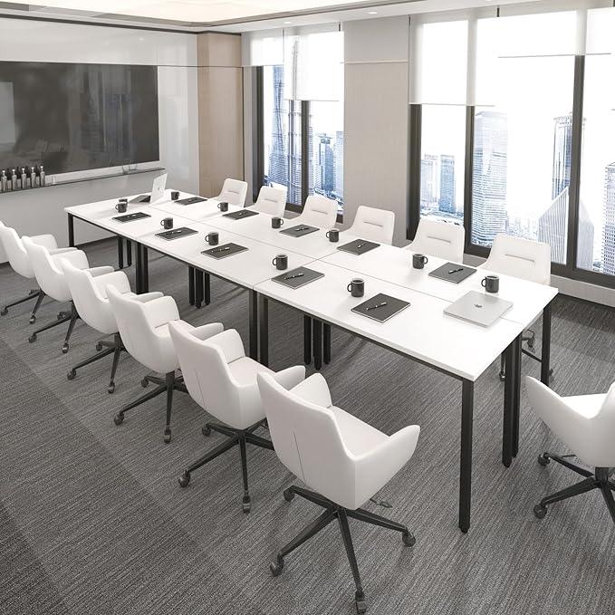 Bonzy Home Conference Tables 14ft Office Computer Desk for Meeting Room Study Writing Printer Table Office Computer Desk for 16 People Rustic Modern White 6PCS (165.3"x47.2"x29.5")