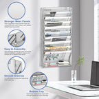 EasyPAG 11 Tier Wall File Holder with Flat Tray, Silver | Easy Assemble Mesh Desk File Organizer | 10-Folder Paper Storage | Replaceable Classify Labels | Space Saving Mail Organizer for Office Home