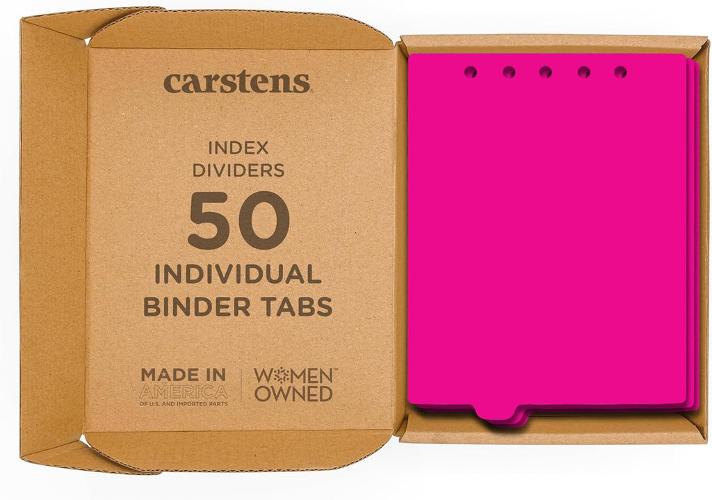 Carstens - Heavy Duty Plastic Ring Binder Dividers, Bottom Tab, 1/9 Cut, Tab 3 Position, US Letter, Hot Pink, Case of 50, (2619-23CS) - Ideal Medical Chart Dividers or Index Tabs for 3 Ring Binders