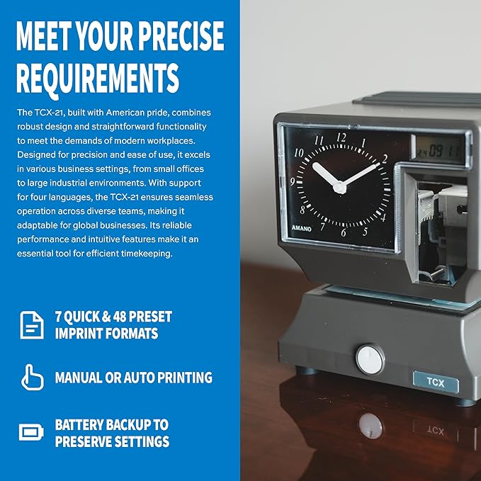 AMANO Reliable and Easy-to-Use Time Clock and Time Stamping Machine (TCX-21)