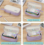 Big Pencil Case Zipper Pencil Pouch Organizer Large Capacity Pen Bag with Handle Portable for Girls Kids Adults Gift Pen Case for School Home Office Purple