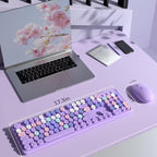 Colorful Wireless Keyboard and Mouse Combo, COVEVA 2.4GHz Wireless Retro Cute Round Keycaps Keyboard, 104 Keys Full-Sized Keyboard Mouse Set with Switch Button for PC Laptop Desktop (Purple Colorful)