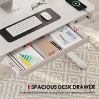 Standing Desk with Drawer, Electric Height Adjustable Home Office Desk with Storage & USB Ports, 55 inch White Wood Tabletop/White Frame