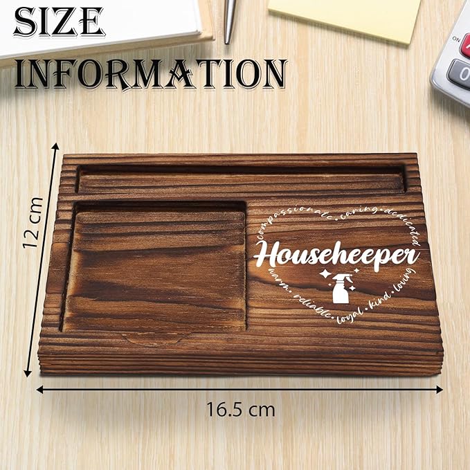 Housekeeper Sticky Note Holder Wooden, Thank You Gift for Housekeeper, Appreciation Gift for Cleaning Crew Squad Social Worker Desk Self-Stick Note Pad Holders TZP33