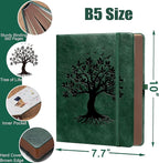 Thick Lined Journal Notebook with Pen, 360 Pages 100gsm Paper, Brown Sprayed Edge, Journal for Writing B5 Ruled Notebook ,Leather Hardcover,Perfect for Work, Office or School, 7.8'' x 10'' Dark Green
