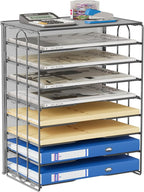 EasyPAG Mesh Desk Filer Organizer Tray 8 Slot Office Desk Paper Storage Organizer for A4 / Letter Sizer Floder, Silver