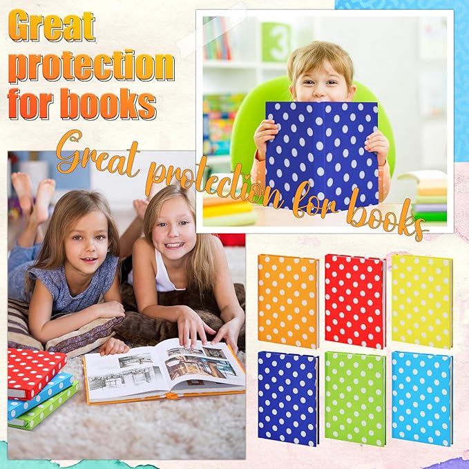 Yexiya 6 Pcs Stretchable Book Cover Jumbo Fabric Book Covers Colorful Pattern Book Protector Washable Reusable Protective Textbook Cover for Hardcover Textbooks up to 9 x 11 in (Dot Pattern)
