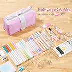 Sooez Big Capacity Pencil Case, Extra Large Pencil Pouch with Zipper Pocket, Wide Opening Pencil Bag, Portable Stationery Organizer, Cute Aesthetic School Office Supplies for Teens Girls, Sky Blue