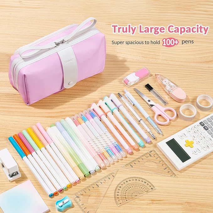 Sooez Big Capacity Pencil Case, Extra Large Pencil Pouch with Zipper Pocket, Wide Opening Pencil Bag, Portable Stationery Organizer, Cute Aesthetic School Office Supplies for Teens Girls, Sky Blue