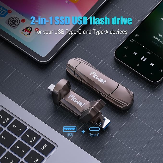 External SSD USB Flash Drive 512GB, Up to 2050MB/s 2-in-1 Type C+ USB A USB3.2 Gen2 Solid State Thumb Drive SSD Stick for iPhone 15/16/Android/Windows/Mac/PC/Laptops