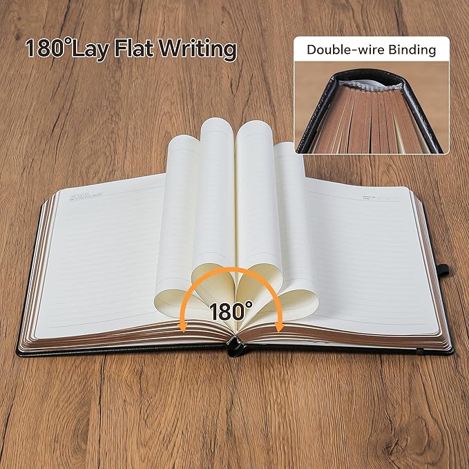 ZXHQ Thick Lined Journal Notebook with Pen, 360 Pages 100gsm Paper, Brown Sprayed Edge, Journal for Writing B5 Ruled Notebook,Leather Hardcover,Perfect for Work, Office or School, 7.8'' x 10'' Black