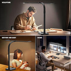 LED Desk Lamp for Home Office - 24W Bright Double Head Desk Light with Clamp Eye Caring Architect Task Light 25 Lighting Modes Adjustable Flexible Gooseneck Lamp (All Black)