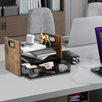 Wood Desk Organizer - 3-Tier Desktop File Organizer with Drawer, Wooden Paper Tray, Office Desk Organzier and Accessories for Papers, Mail, Notebooks, Stationery