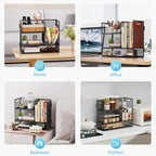 Marbrasse 2-Tier Desk Shelf Organizer with Handle, Desktop Bookshelf File Holder, Mesh Display Shelf Organizer Storage Rack for Office, Home, Supplies, Kitchen (Black)