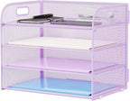 Marbrasse 4 Tier Paper Organizer Letter Tray - Mesh Desk File Organizer with Handle, Paper Sorter Organizer for Letter/A4 Office File Folder Holder (Purple, 12.6" x 9.1" x 10.7")
