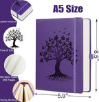 ZXHQ A5 Bullet Dotted Journal Notebook - 150gsm Thick Paper, 256 Pages, Dot Grid Hardcover, Tree of Life Design, Fine Inner Pocket - 5.9" × 8.5" Purple