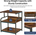 Large Printer Stand with Adjustable Storage Shelf, 3 Tier Printer Cart with Wheels for Home Office Organization, Rolling Table Stand for Heat Press Mini Fridge, Industrial Style