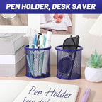 Segarty Pen Cup, 6 Pack Round Cute Dark Blue Pen Holder for Desk, Wire Mesh Pencil Holder Container Set, Desktop Organizer for Office Supplies, Maker, School, Home Storage, Makeup Brush