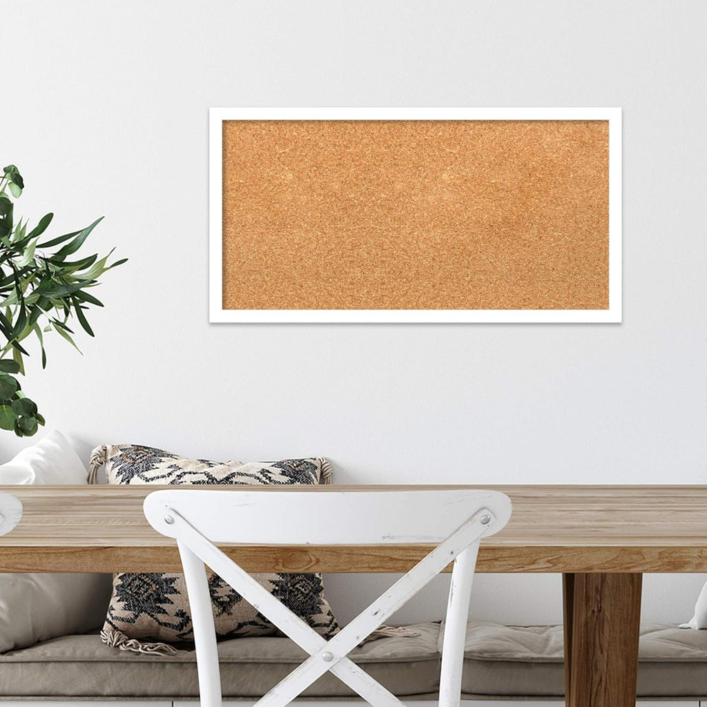 Amanti Art Natural Cork Board for Wall, 13x25 Vision Board with White Frame, Small Corkboard Office Decor for Home Organization, Modern Corkboard Pinboard to Display Items for Home Organization in