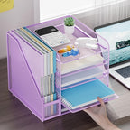 Marbrasse Desk Organizers and Accessories, 5-Tier Paper Letter Tray Organizer with File Holder, Mesh File Organizer, Office Desk Accessories & Organization for Supplies (Purple)