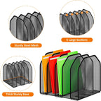 Desk File Organizer, Adjustable 5 Sections Upright Desktop Organizer File Sorter, Sturdy Metal Mesh Vertical Bookshelf File Holder Workspace Accessories for Home,School,Office Classroom,Black