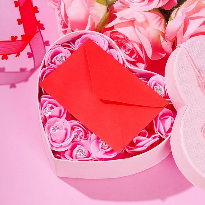 jiebor 100 Sets Small Valentines Day Blank Cards with Small Valentines Day Envelopes Pink Gift Cards Wedding Invitation Envelopes for Valentines Day Mother's Day 4.37 x 2.91 Inch
